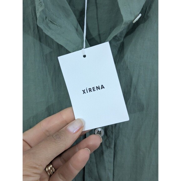 XiRENA Agnes Green Button-Up Mini Dress 100% cotton Short Sleeve Wrap Sz S *Read - Picture 5 of 9